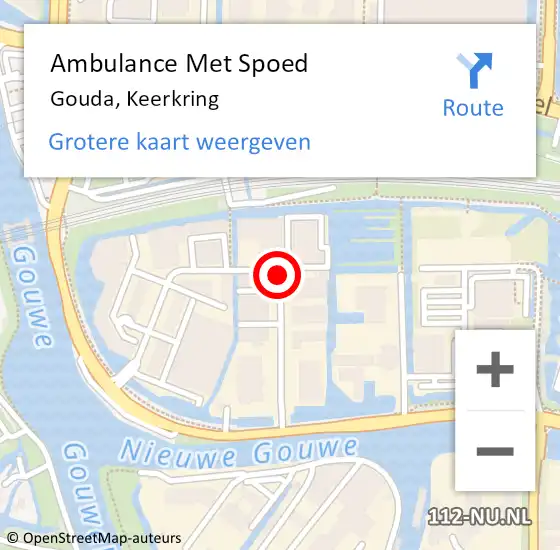 Locatie op kaart van de 112 melding: Ambulance Met Spoed Naar Gouda, Keerkring op 20 september 2019 09:34