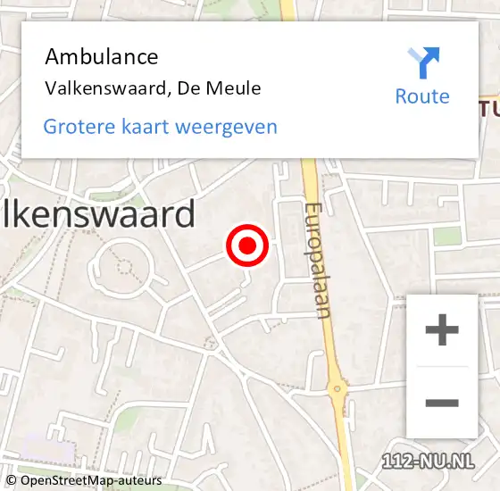 Locatie op kaart van de 112 melding: Ambulance Valkenswaard, De Meule op 20 september 2019 10:22
