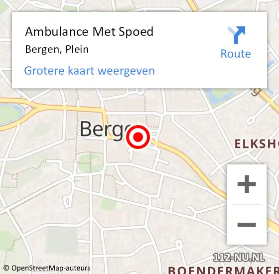 Locatie op kaart van de 112 melding: Ambulance Met Spoed Naar Bergen, Plein op 20 september 2019 14:35