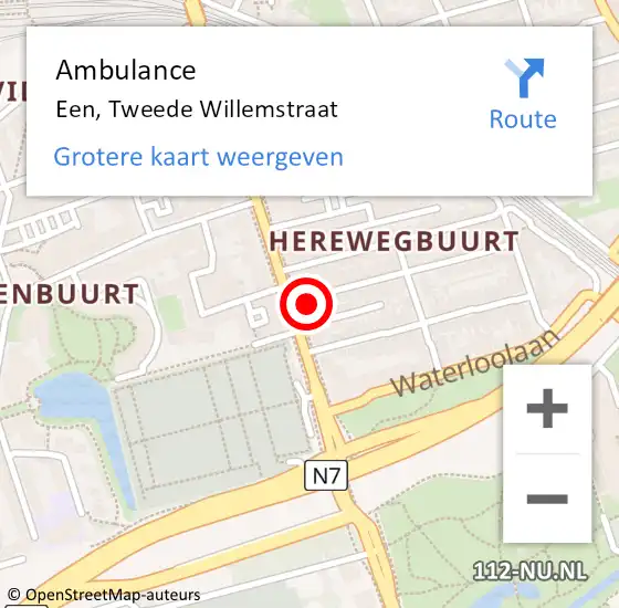 Locatie op kaart van de 112 melding: Ambulance Een, Tweede Willemstraat op 20 september 2019 16:03