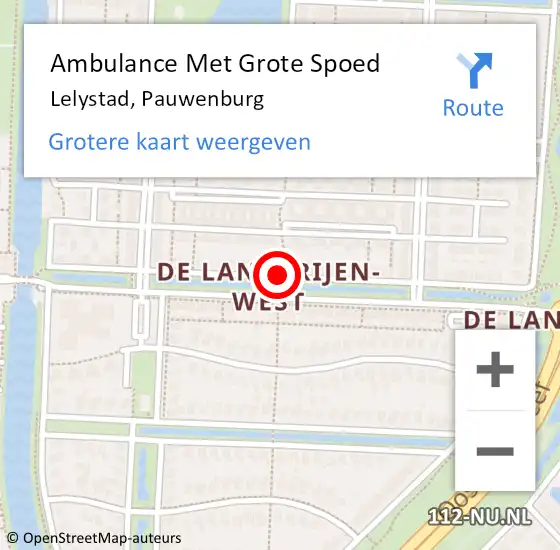 Locatie op kaart van de 112 melding: Ambulance Met Grote Spoed Naar Lelystad, Pauwenburg op 20 september 2019 18:12
