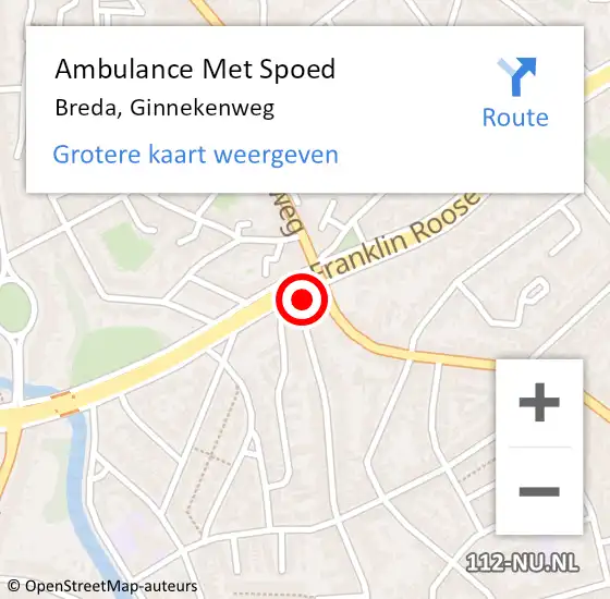 Locatie op kaart van de 112 melding: Ambulance Met Spoed Naar Breda, Ginnekenweg op 20 september 2019 22:35