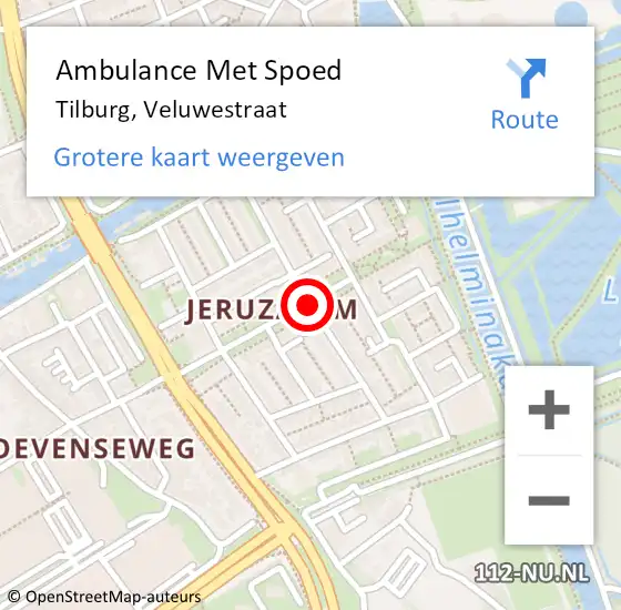 Locatie op kaart van de 112 melding: Ambulance Met Spoed Naar Tilburg, Veluwestraat op 20 september 2019 22:44