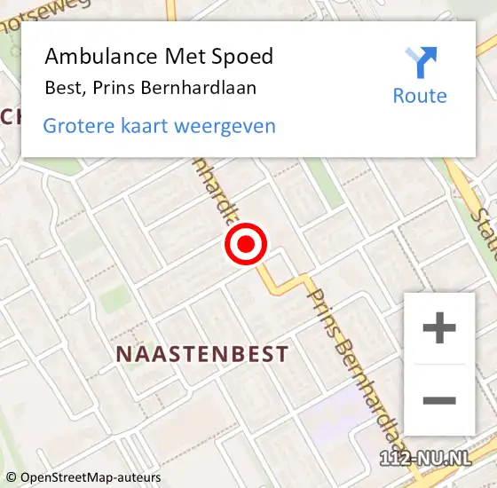 Locatie op kaart van de 112 melding: Ambulance Met Spoed Naar Best, Prins Bernhardlaan op 20 september 2019 22:54