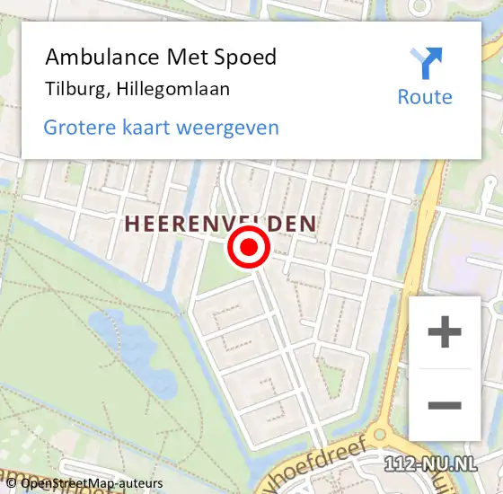 Locatie op kaart van de 112 melding: Ambulance Met Spoed Naar Tilburg, Hillegomlaan op 20 september 2019 23:25