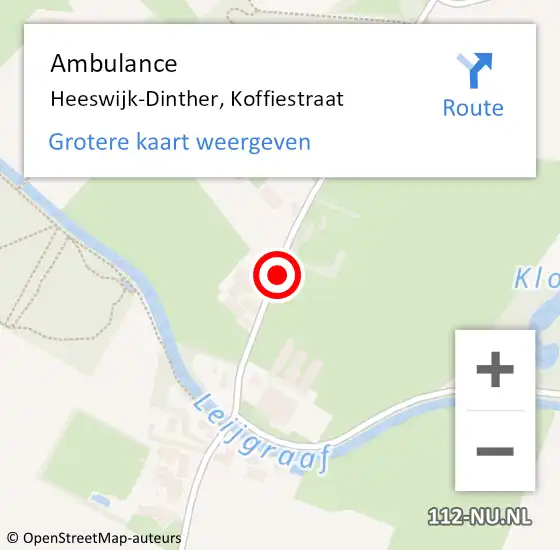Locatie op kaart van de 112 melding: Ambulance Heeswijk-Dinther, Koffiestraat op 20 september 2019 23:38