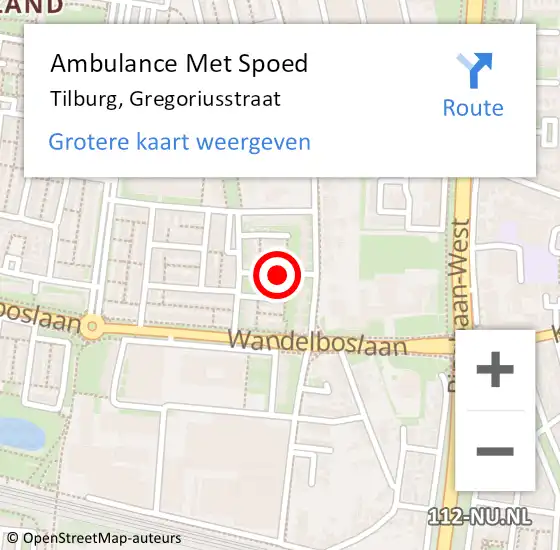 Locatie op kaart van de 112 melding: Ambulance Met Spoed Naar Tilburg, Gregoriusstraat op 21 september 2019 07:49