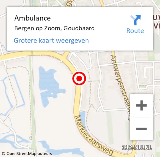 Locatie op kaart van de 112 melding: Ambulance Bergen op Zoom, Goudbaard op 21 september 2019 09:01