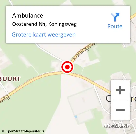 Locatie op kaart van de 112 melding: Ambulance Oosterend Nh, Koningsweg op 21 september 2019 09:31