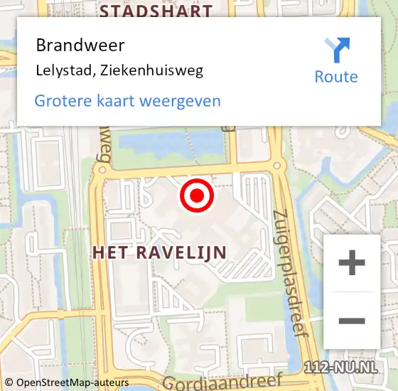 Locatie op kaart van de 112 melding: Brandweer Lelystad, Ziekenhuisweg op 21 september 2019 11:30