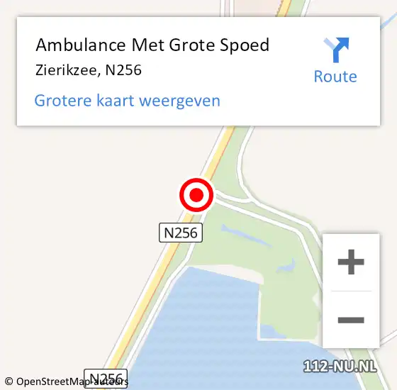 Locatie op kaart van de 112 melding: Ambulance Met Grote Spoed Naar Zierikzee, N256 op 21 september 2019 12:14