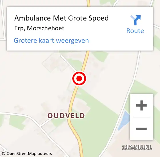 Locatie op kaart van de 112 melding: Ambulance Met Grote Spoed Naar Erp, Morschehoef op 21 september 2019 13:44
