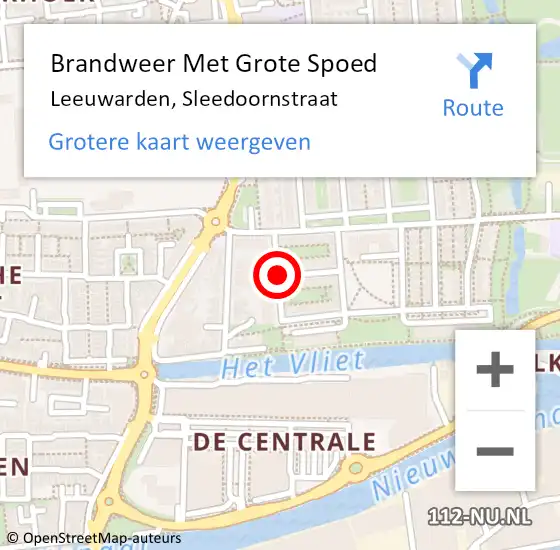 Locatie op kaart van de 112 melding: Brandweer Met Grote Spoed Naar Leeuwarden, Sleedoornstraat op 21 september 2019 14:11