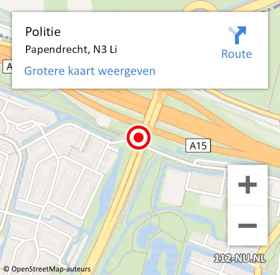 Locatie op kaart van de 112 melding: Politie Papendrecht, N3 Li op 21 september 2019 14:38
