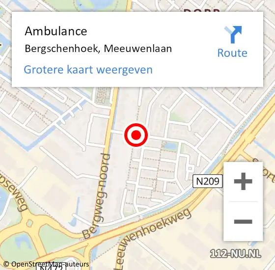 Locatie op kaart van de 112 melding: Ambulance Bergschenhoek, Meeuwenlaan op 21 september 2019 16:48
