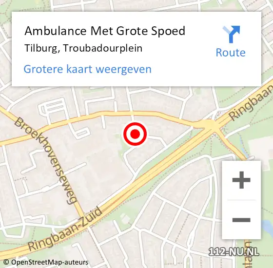 Locatie op kaart van de 112 melding: Ambulance Met Grote Spoed Naar Tilburg, Troubadourplein op 21 september 2019 23:41
