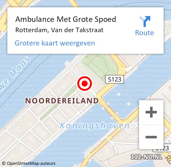 Locatie op kaart van de 112 melding: Ambulance Met Grote Spoed Naar Rotterdam, Van der Takstraat op 22 september 2019 02:24