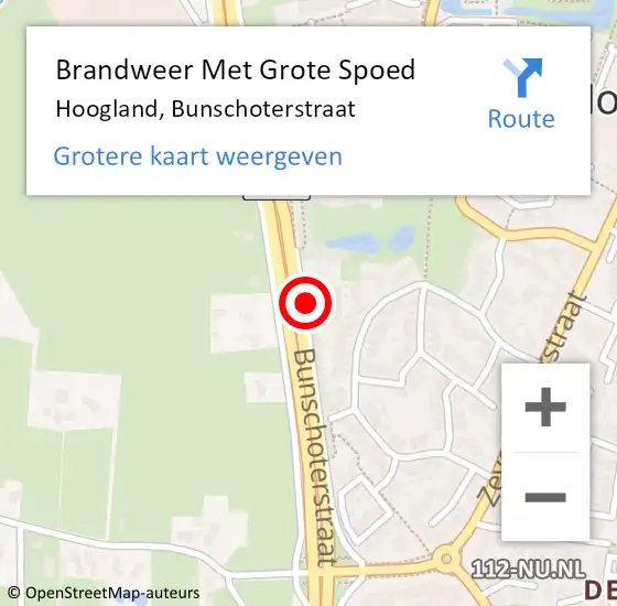 Locatie op kaart van de 112 melding: Brandweer Met Grote Spoed Naar Hoogland, Bunschoterstraat op 22 september 2019 06:39