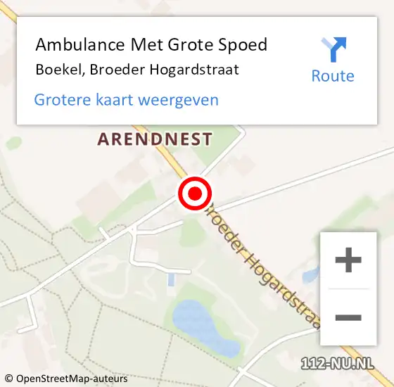 Locatie op kaart van de 112 melding: Ambulance Met Grote Spoed Naar Boekel, Broeder Hogardstraat op 22 september 2019 10:44