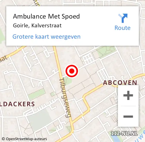 Locatie op kaart van de 112 melding: Ambulance Met Spoed Naar Goirle, Kalverstraat op 22 september 2019 16:14