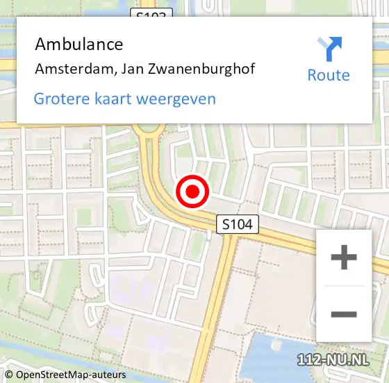Locatie op kaart van de 112 melding: Ambulance Amsterdam, Jan Zwanenburghof op 22 september 2019 17:11