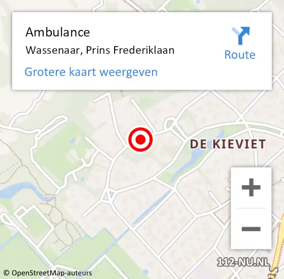 Locatie op kaart van de 112 melding: Ambulance Wassenaar, Prins Frederiklaan op 23 september 2019 03:08