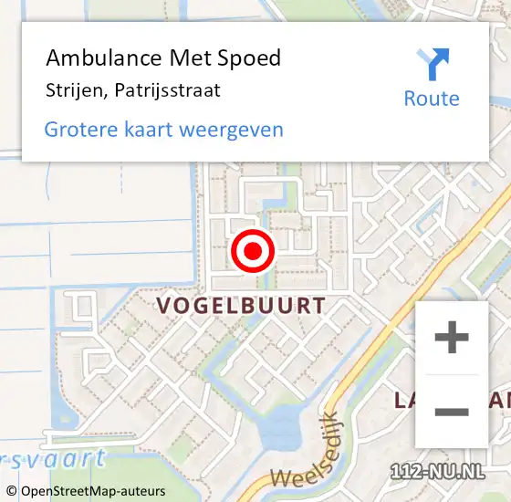 Locatie op kaart van de 112 melding: Ambulance Met Spoed Naar Strijen, Patrijsstraat op 23 september 2019 10:54
