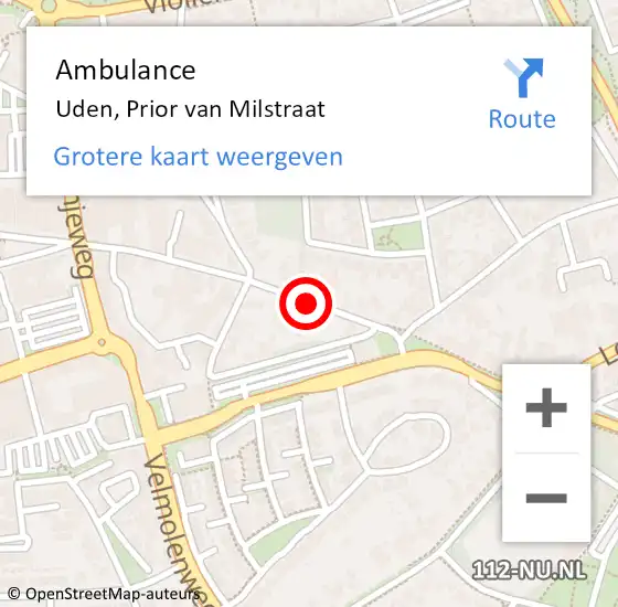 Locatie op kaart van de 112 melding: Ambulance Uden, Prior van Milstraat op 23 september 2019 13:37
