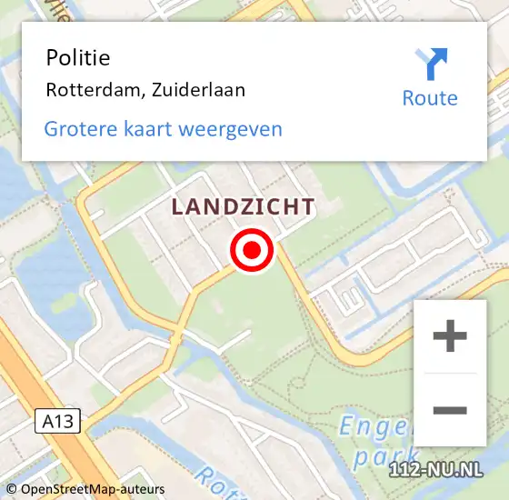 Locatie op kaart van de 112 melding: Politie Rotterdam, Zuiderlaan op 23 september 2019 13:45