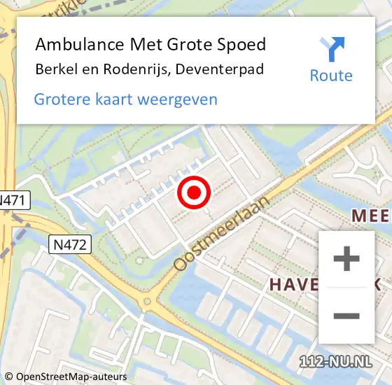 Locatie op kaart van de 112 melding: Ambulance Met Grote Spoed Naar Berkel en Rodenrijs, Deventerpad op 23 september 2019 19:33
