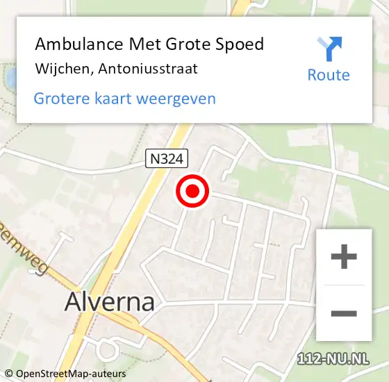 Locatie op kaart van de 112 melding: Ambulance Met Grote Spoed Naar Wijchen, Antoniusstraat op 23 september 2019 22:45