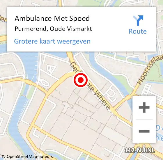 Locatie op kaart van de 112 melding: Ambulance Met Spoed Naar Purmerend, Oude Vismarkt op 24 september 2019 01:24