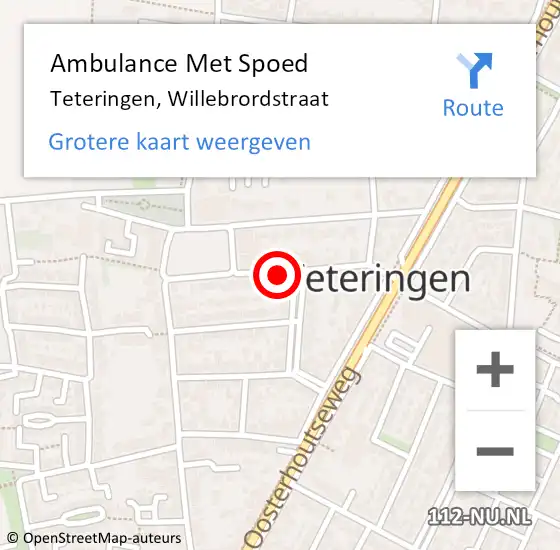 Locatie op kaart van de 112 melding: Ambulance Met Spoed Naar Teteringen, Willebrordstraat op 24 september 2019 16:14