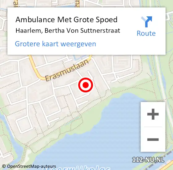 Locatie op kaart van de 112 melding: Ambulance Met Grote Spoed Naar Haarlem, Bertha Von Suttnerstraat op 24 september 2019 20:48
