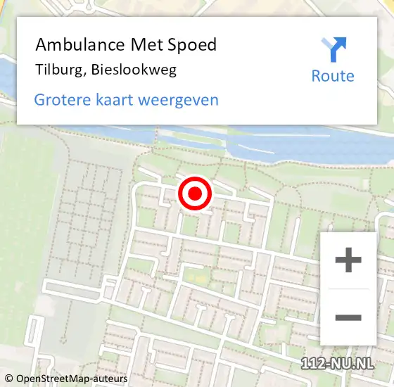 Locatie op kaart van de 112 melding: Ambulance Met Spoed Naar Tilburg, Bieslookweg op 24 september 2019 22:08
