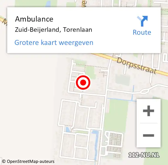 Locatie op kaart van de 112 melding: Ambulance Zuid-Beijerland, Torenlaan op 25 september 2019 09:15