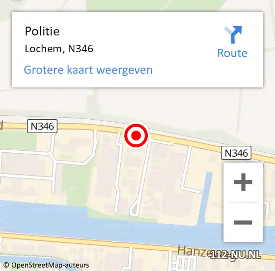 Locatie op kaart van de 112 melding: Politie Lochem, N346 op 25 september 2019 15:47
