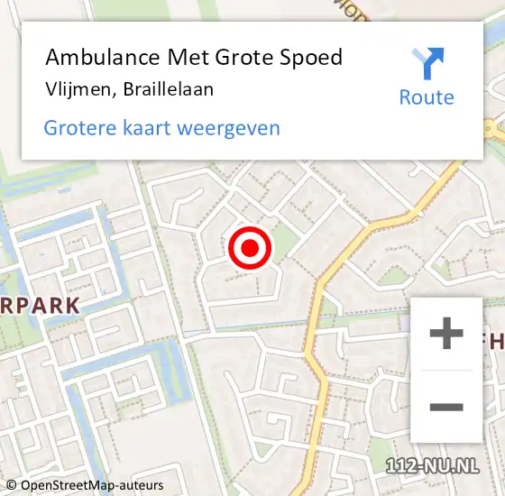Locatie op kaart van de 112 melding: Ambulance Met Grote Spoed Naar Vlijmen, Braillelaan op 25 september 2019 21:11