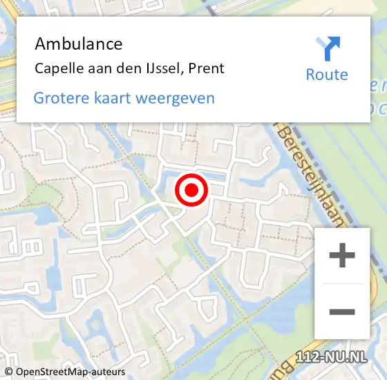 Locatie op kaart van de 112 melding: Ambulance Capelle aan den IJssel, Prent op 26 september 2019 09:24
