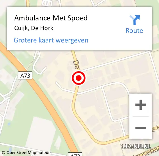 Locatie op kaart van de 112 melding: Ambulance Met Spoed Naar Cuijk, De Hork op 26 september 2019 13:05
