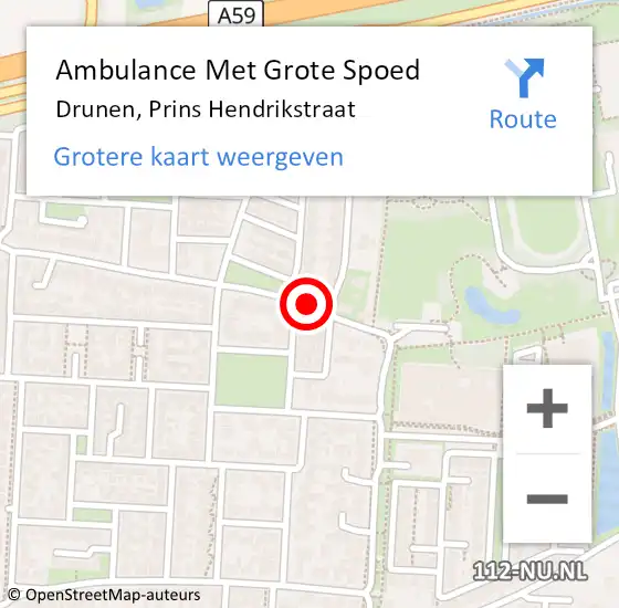 Locatie op kaart van de 112 melding: Ambulance Met Grote Spoed Naar Drunen, Prins Hendrikstraat op 26 september 2019 17:31