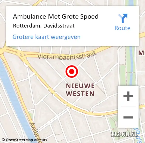 Locatie op kaart van de 112 melding: Ambulance Met Grote Spoed Naar Rotterdam, Davidsstraat op 27 september 2019 02:20