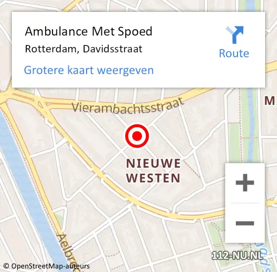 Locatie op kaart van de 112 melding: Ambulance Met Spoed Naar Rotterdam, Davidsstraat op 27 september 2019 08:22