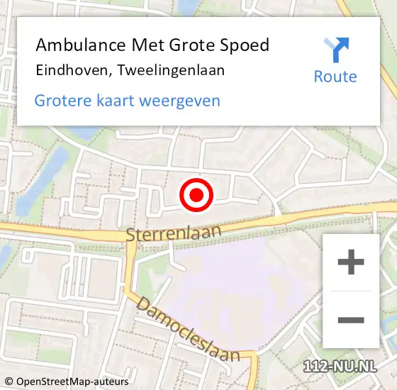 Locatie op kaart van de 112 melding: Ambulance Met Grote Spoed Naar Eindhoven, Tweelingenlaan op 27 september 2019 11:52
