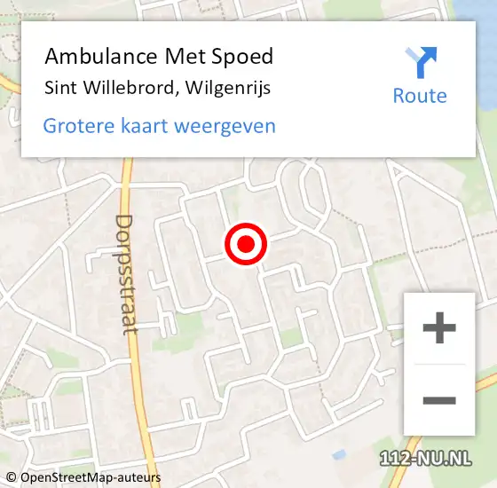 Locatie op kaart van de 112 melding: Ambulance Met Spoed Naar Sint Willebrord, Wilgenrijs op 27 september 2019 18:04