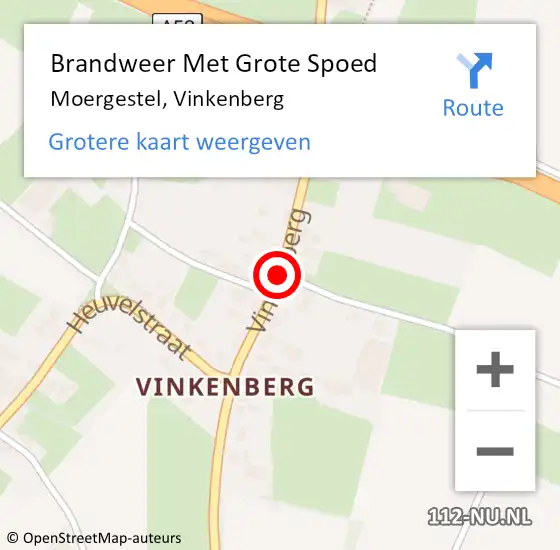Locatie op kaart van de 112 melding: Brandweer Met Grote Spoed Naar Moergestel, Vinkenberg op 27 september 2019 18:14