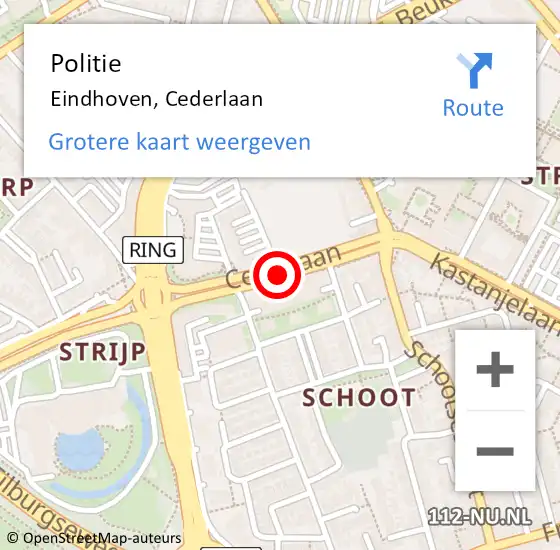 Locatie op kaart van de 112 melding: Politie Eindhoven, Cederlaan op 27 september 2019 20:46