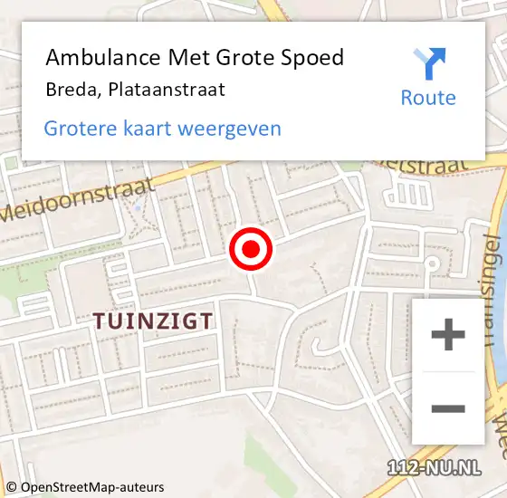 Locatie op kaart van de 112 melding: Ambulance Met Grote Spoed Naar Breda, Plataanstraat op 29 september 2019 15:06