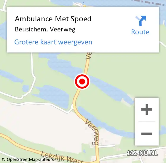 Locatie op kaart van de 112 melding: Ambulance Met Spoed Naar Beusichem, Veerweg op 29 september 2019 20:39