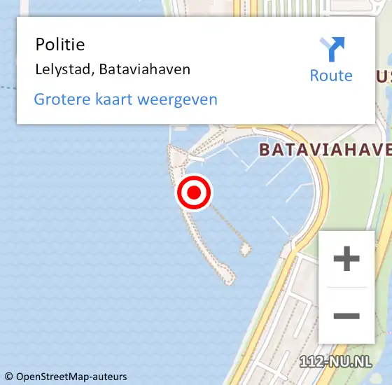 Locatie op kaart van de 112 melding: Politie Lelystad, Bataviahaven op 30 september 2019 08:49
